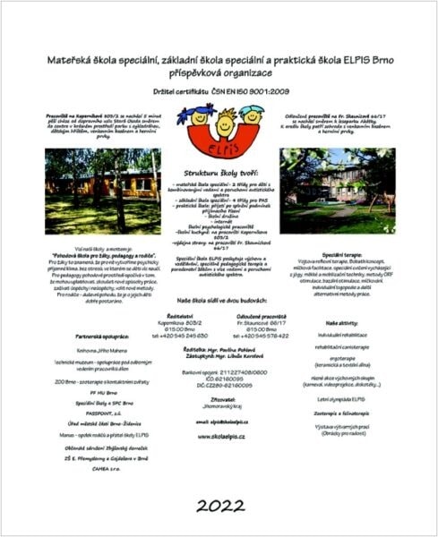 Informační list kalendáře školy ELPIS Brno pro rok 2022